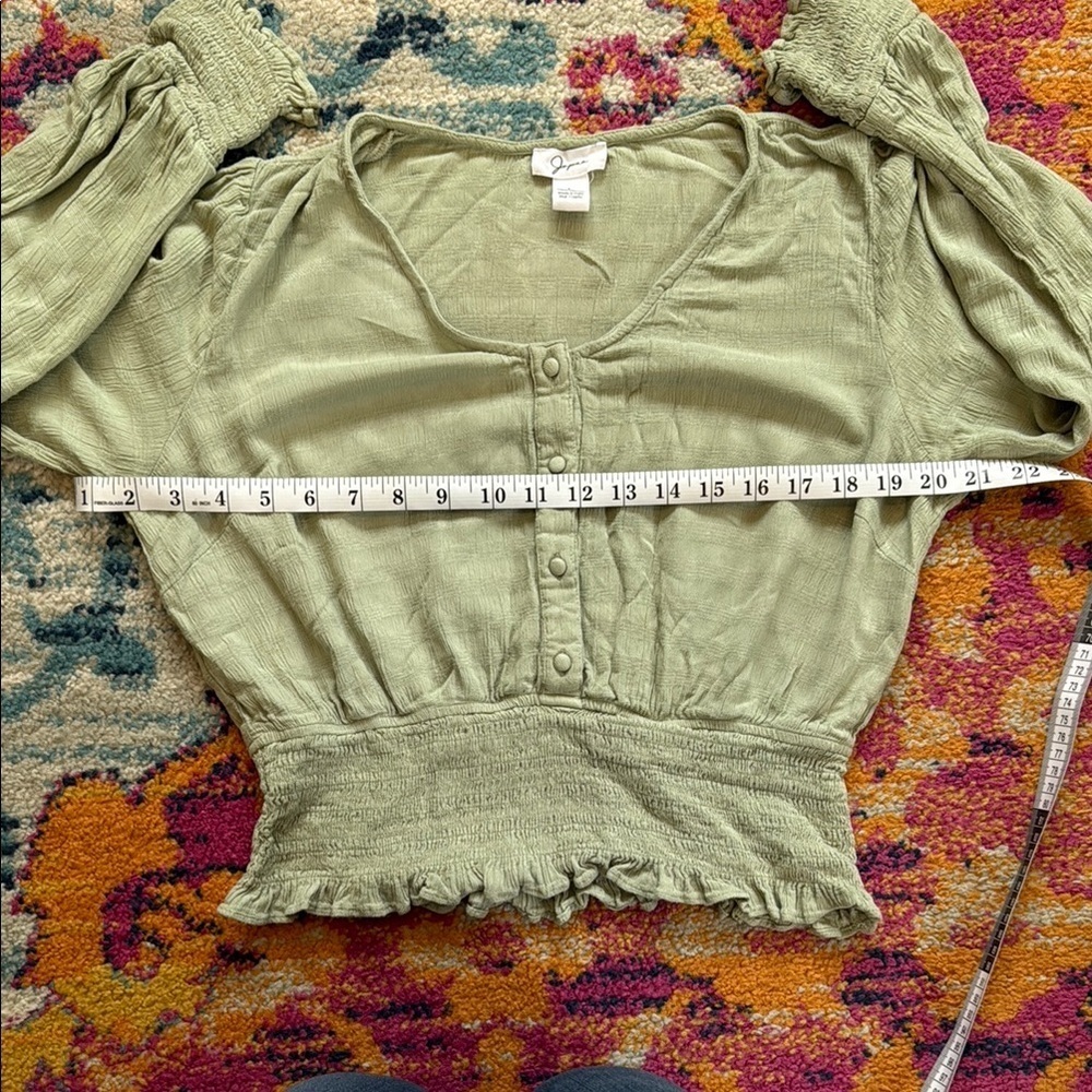 Japna Cream Smocked Ruffled Long Sleeve Blouse - Picture 4 of 5